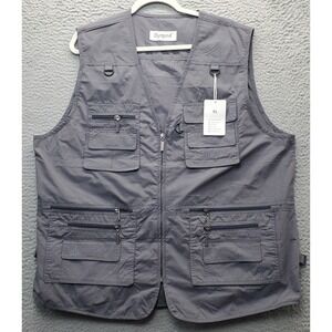 Olympina Utility Vest Men's XL Gray‎ Multiple Pockets Durable Work Travel Safari